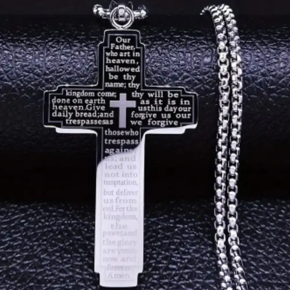 Silver Cross Necklace Lord's Prayer Pendant Anniversary Birthday Fashion Gift